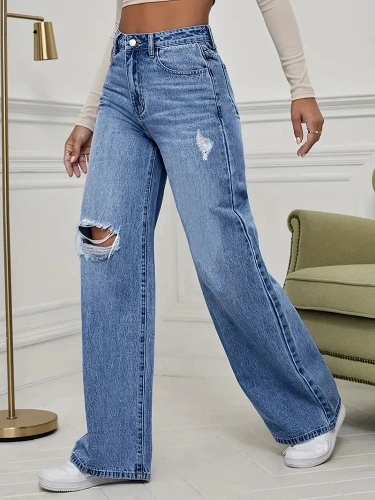 Vintage Distressed Wide Leg Jeans