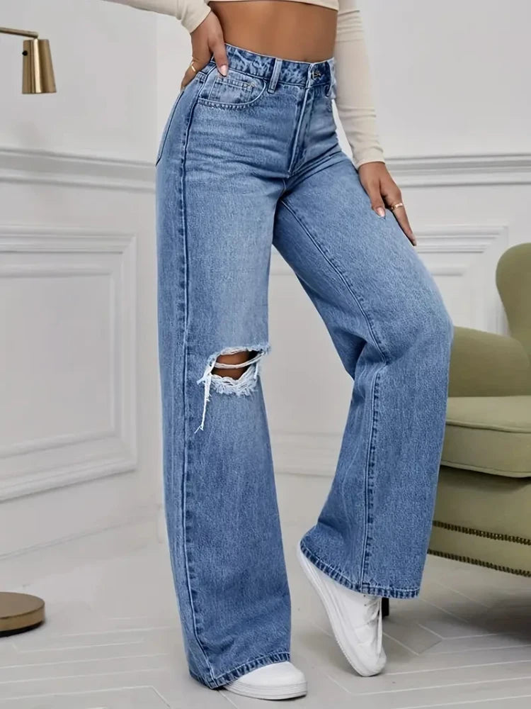 Vintage Distressed Wide Leg Jeans