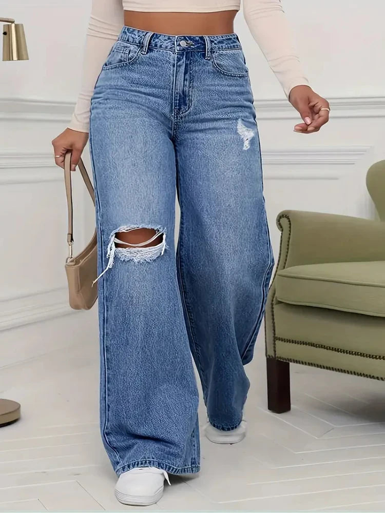 Vintage Distressed Wide Leg Jeans