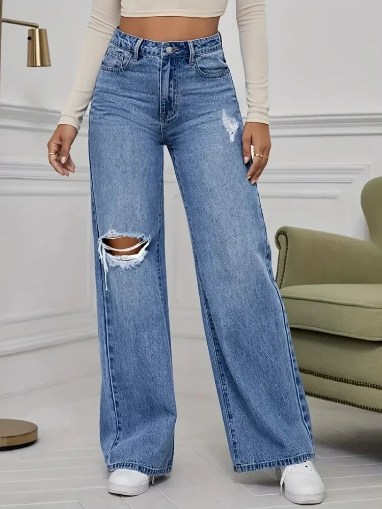 Vintage Distressed Wide Leg Jeans