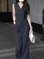 ZANZEA Sleeveless Top Wide Leg Trouser Set