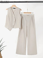 ZANZEA Sleeveless Top Wide Leg Trouser Set