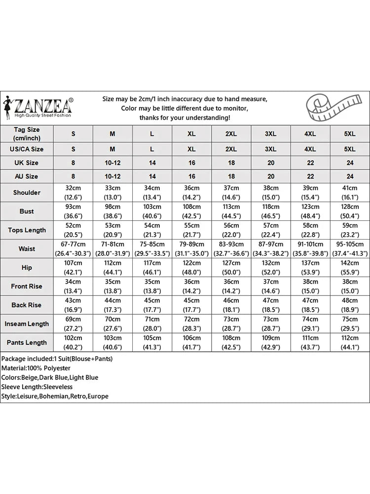 ZANZEA Sleeveless Top Wide Leg Trouser Set