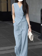 ZANZEA Sleeveless Top Wide Leg Trouser Set