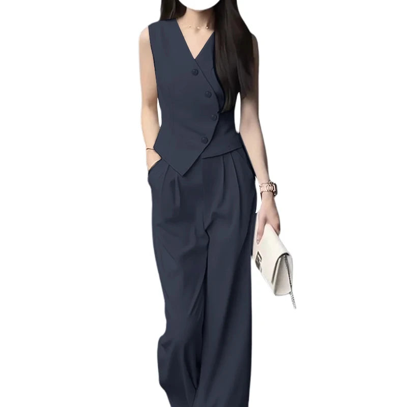 ZANZEA Sleeveless Top Wide Leg Trouser Set