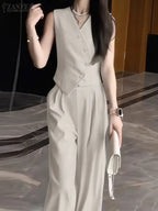 ZANZEA Sleeveless Top Wide Leg Trouser Set