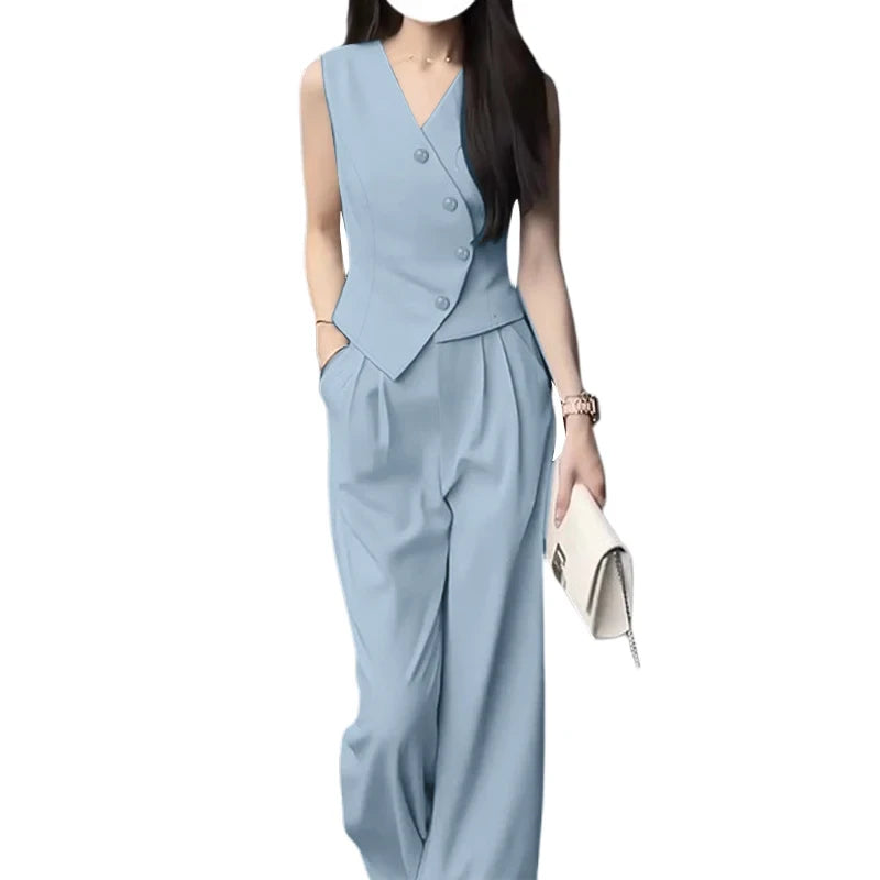 ZANZEA Sleeveless Top Wide Leg Trouser Set