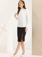 Stand Collar Ruched Business Blouse