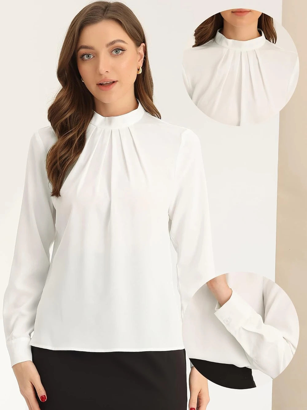 Stand Collar Ruched Business Blouse