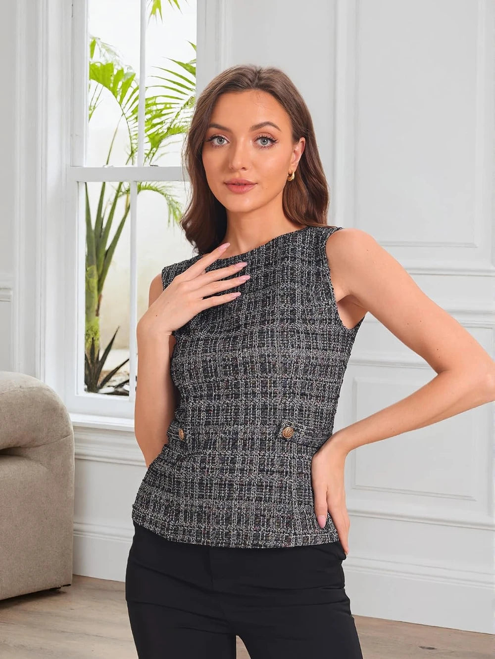 Allegra K Tweed Top