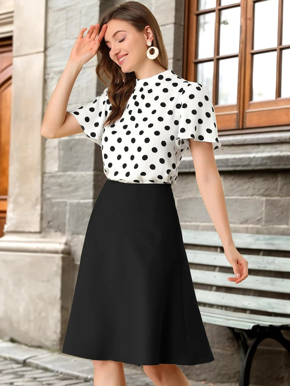 Polka Dot Stand Collar Blouse