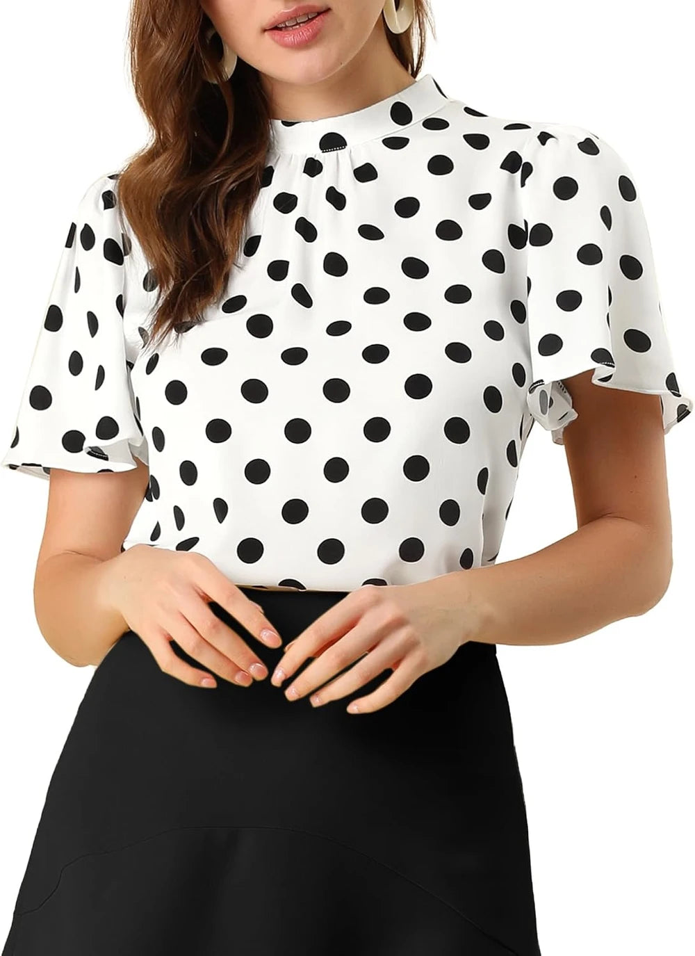Polka Dot Stand Collar Blouse