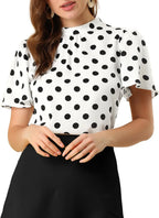 Polka Dot Stand Collar Blouse