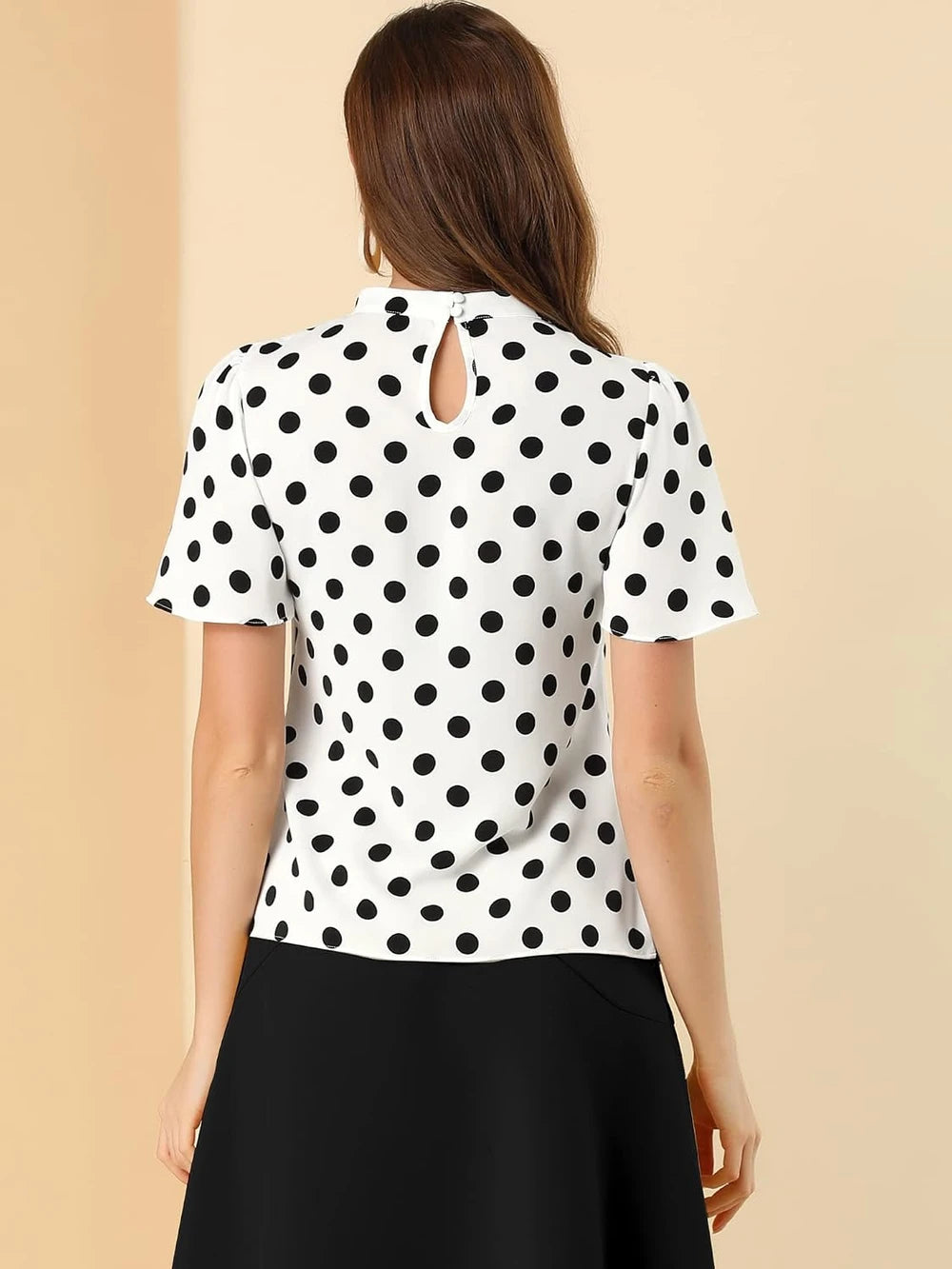 Polka Dot Stand Collar Blouse