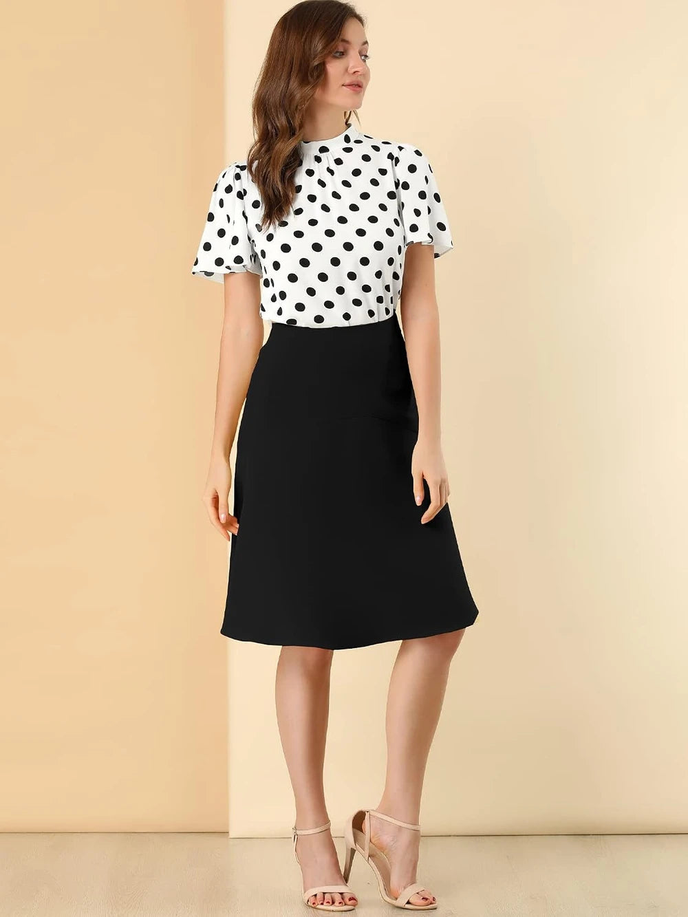 Polka Dot Stand Collar Blouse