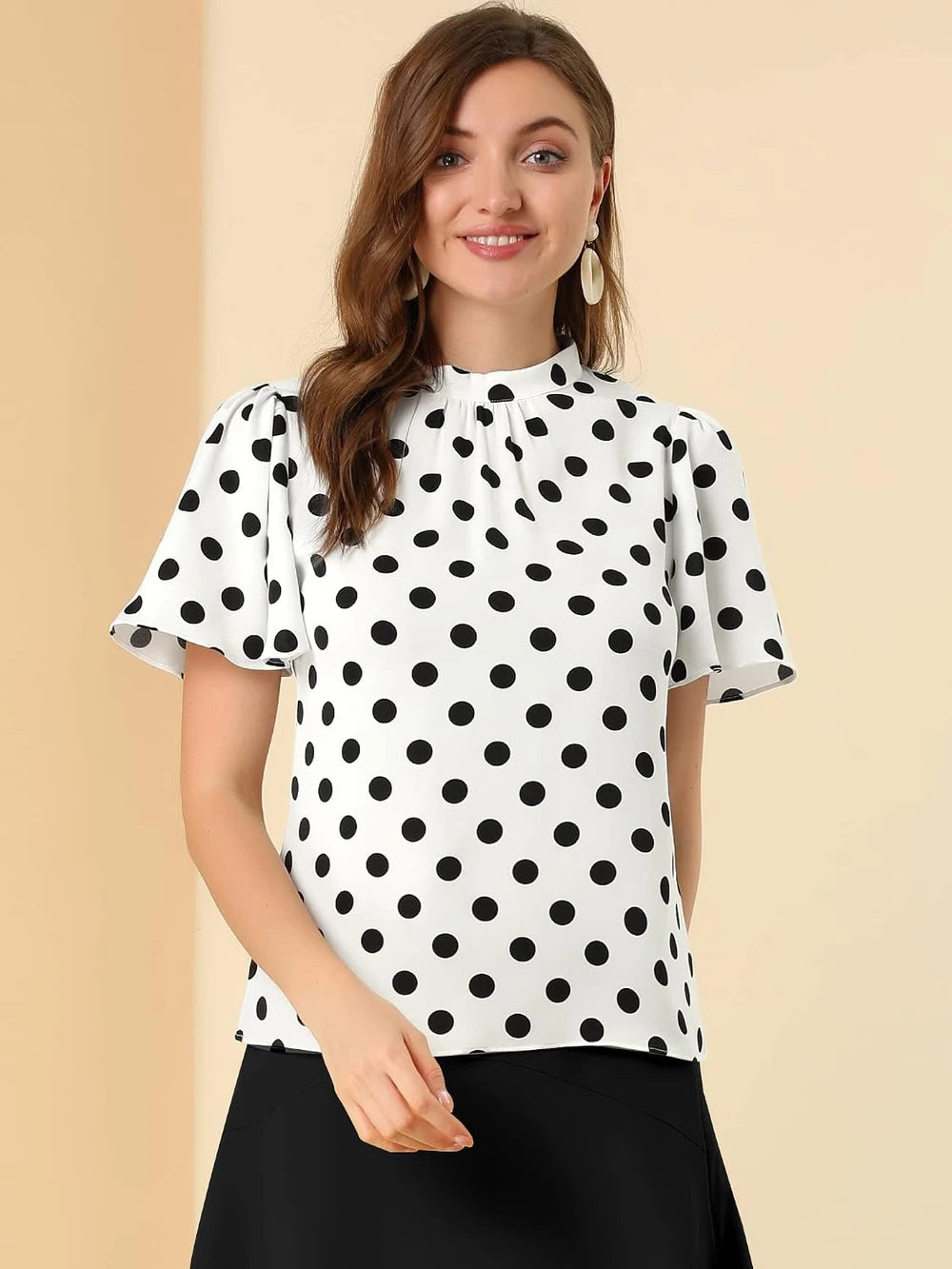 Polka Dot Stand Collar Blouse