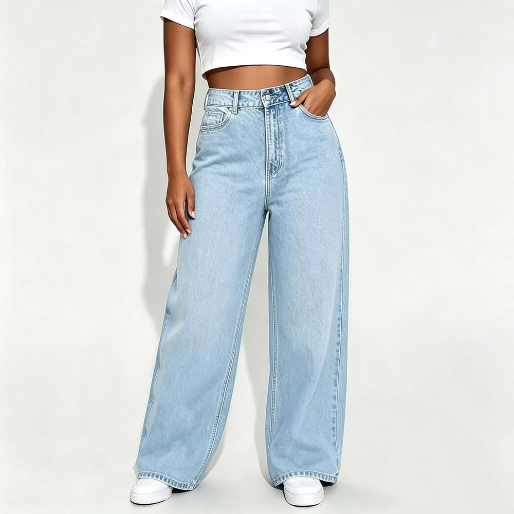 High Waist Wide Leg Denim Pants