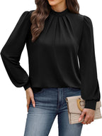 Mock Neck Pleated Blouse