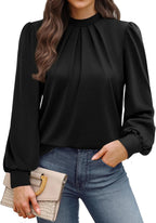 Mock Neck Pleated Blouse