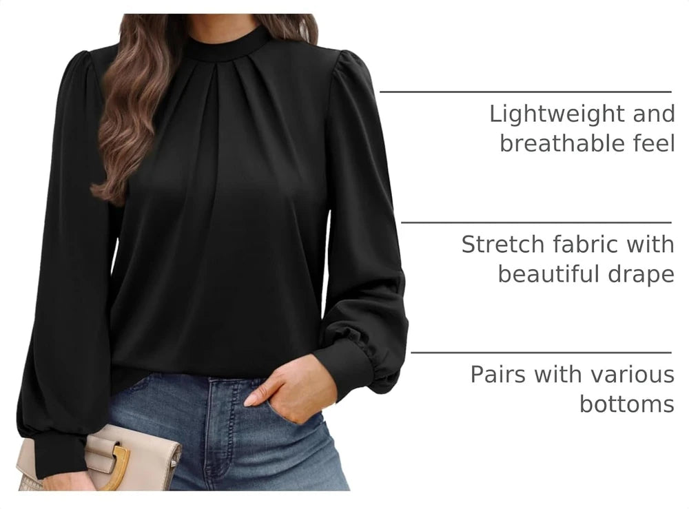 Mock Neck Pleated Blouse