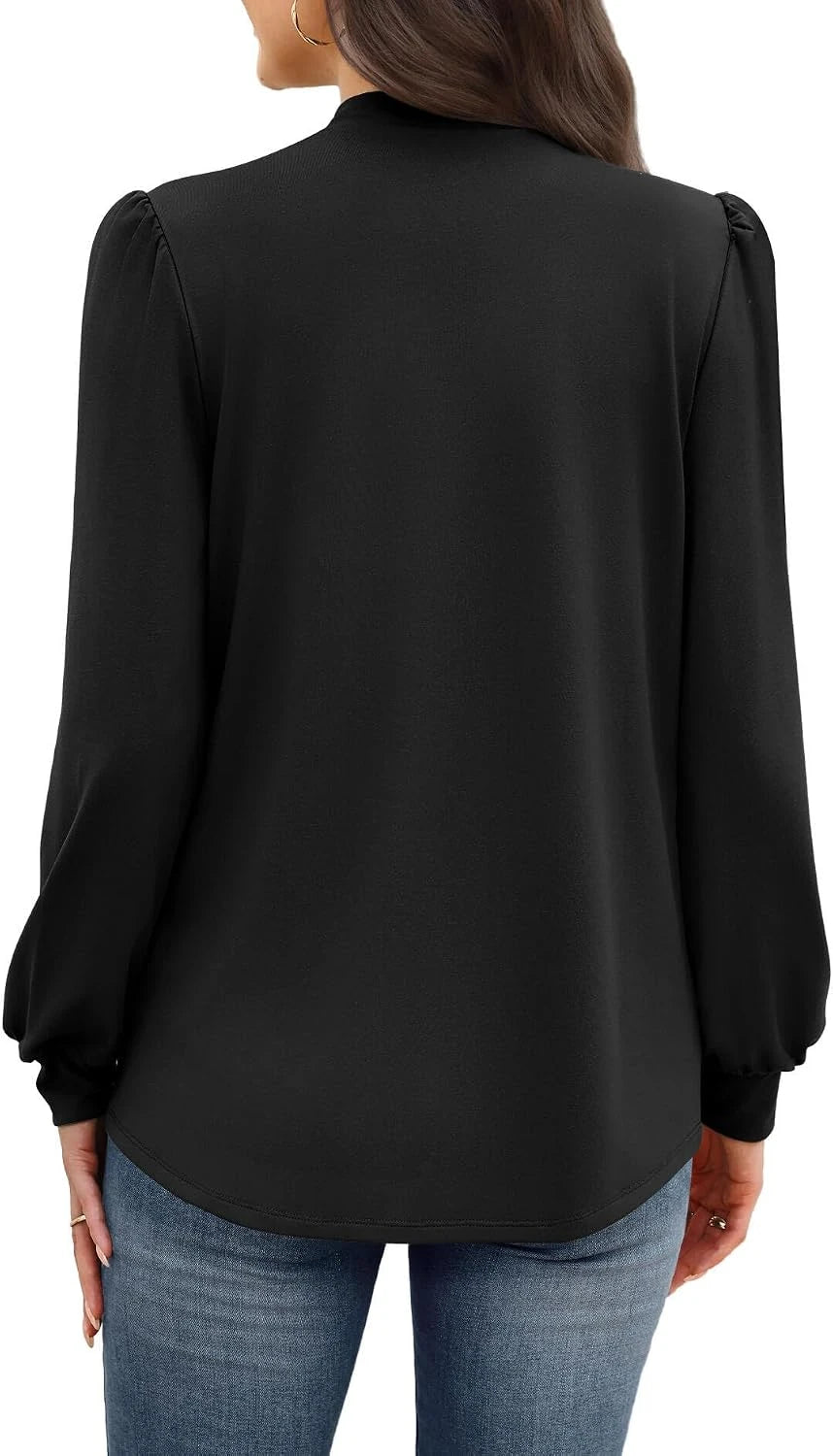 Mock Neck Pleated Blouse