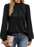 Mock Neck Pleated Blouse