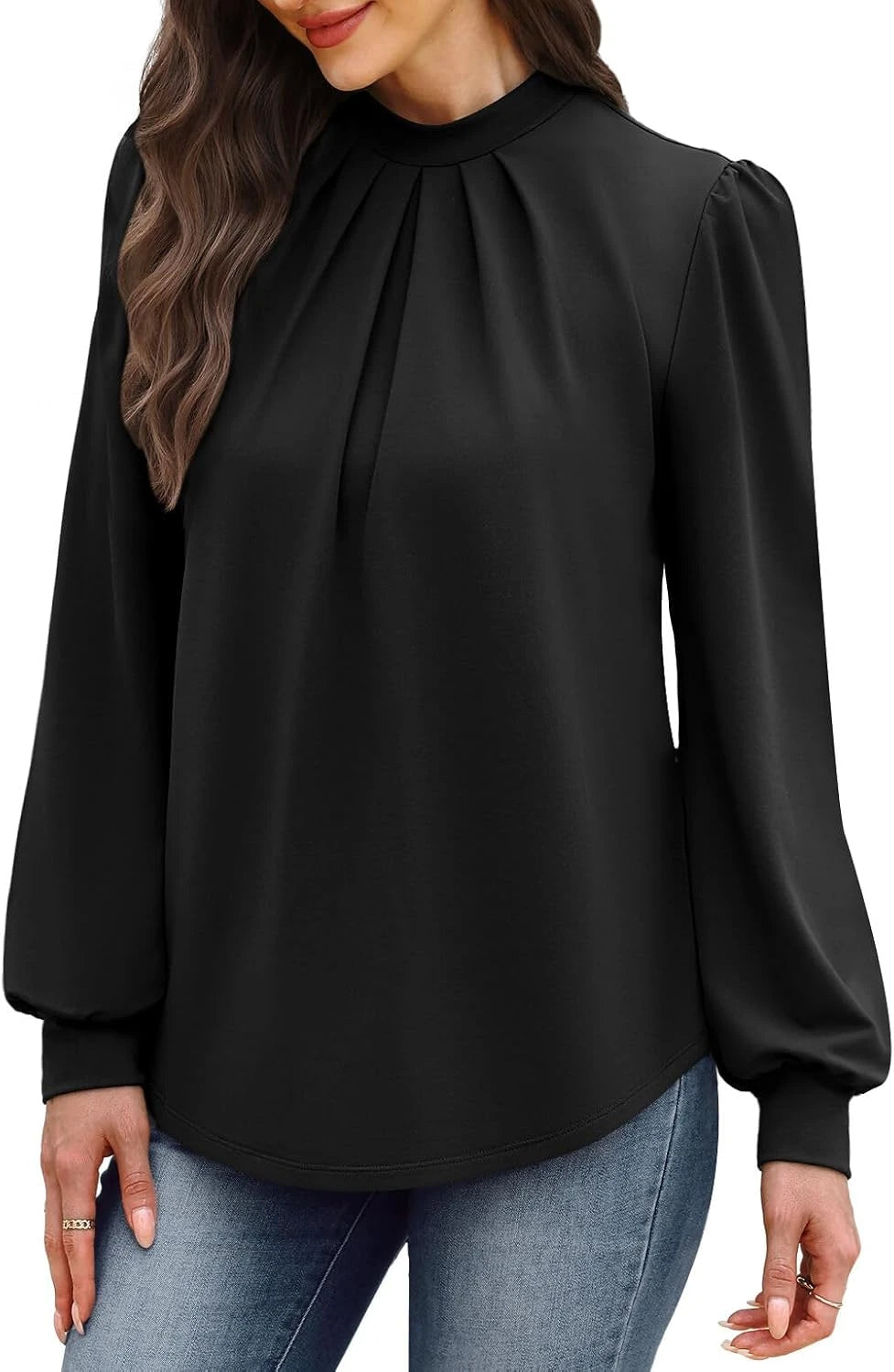 Mock Neck Pleated Blouse