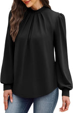 Mock Neck Pleated Blouse