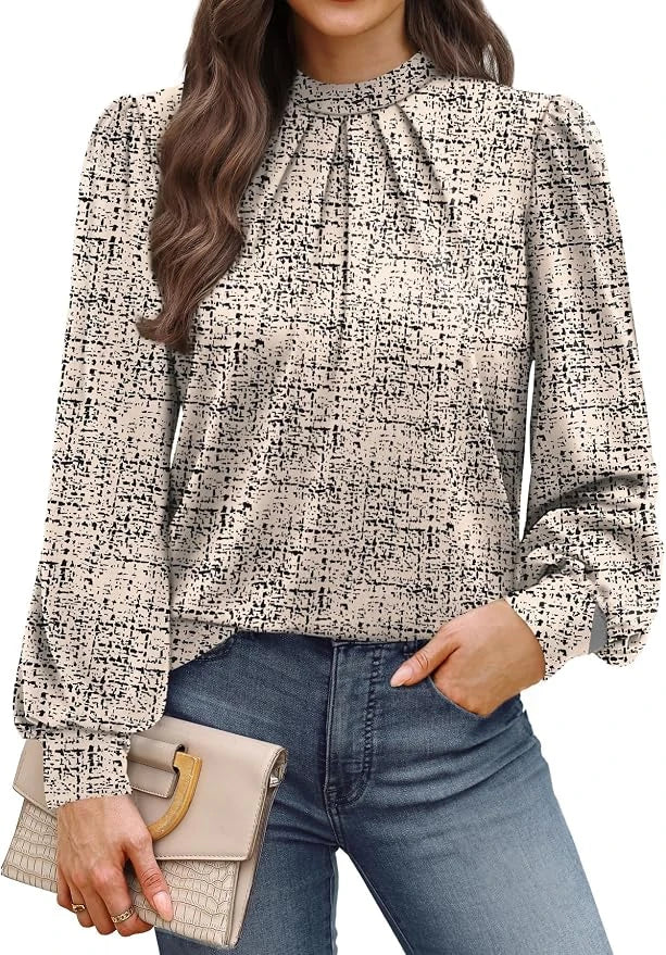 Mock Neck Pleated Blouse