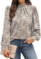 Mock Neck Pleated Blouse