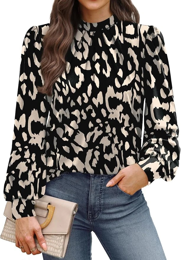 Mock Neck Pleated Blouse