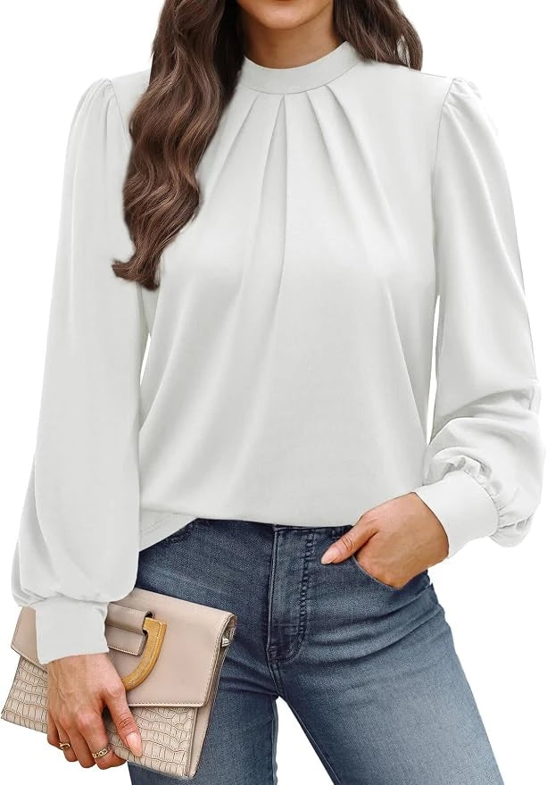 Mock Neck Pleated Blouse