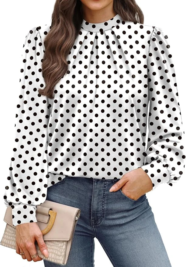 Mock Neck Pleated Blouse