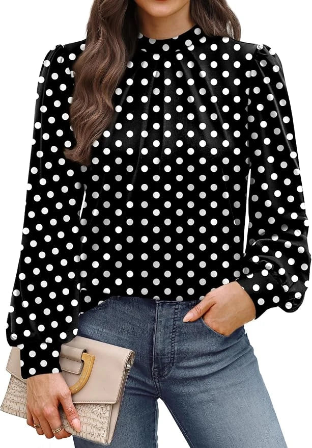 Mock Neck Pleated Blouse